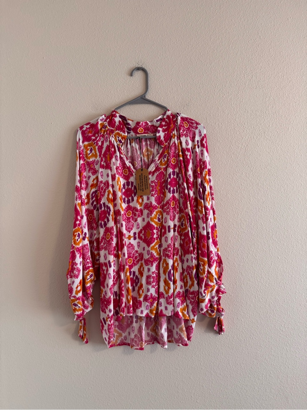 NWT Christian Siriano Pink & Orange Ikat Print Peasant Blouse